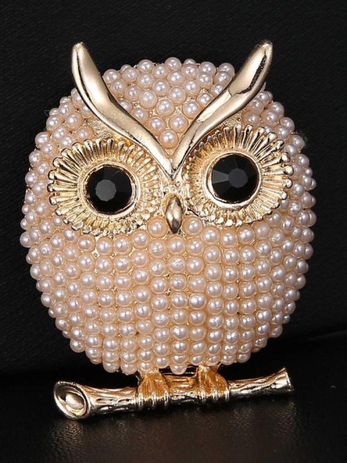 Felixstowe Faux Pearl Black Eyed Owl Brooch