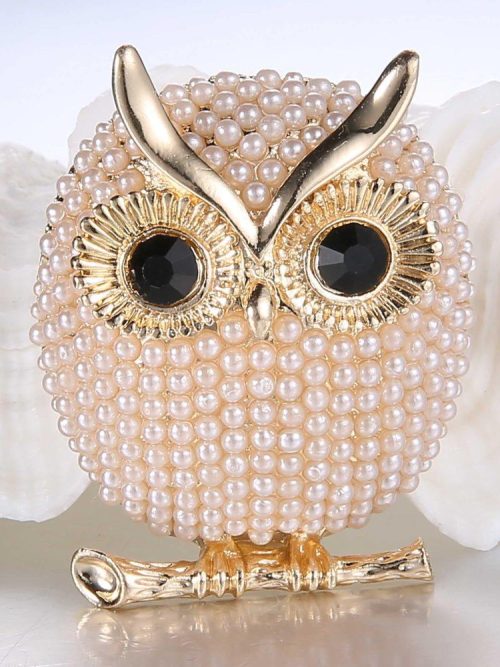 Felixstowe Faux Pearl Black Eyed Owl Brooch