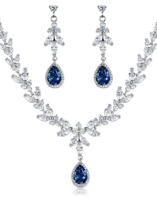 Rylan Blue Crystal Drop Earrings and Necklace Set