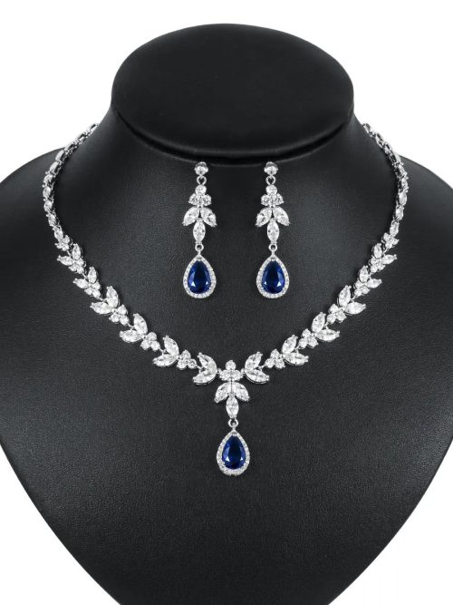 Rylan Blue Crystal Drop Earrings and Necklace Set