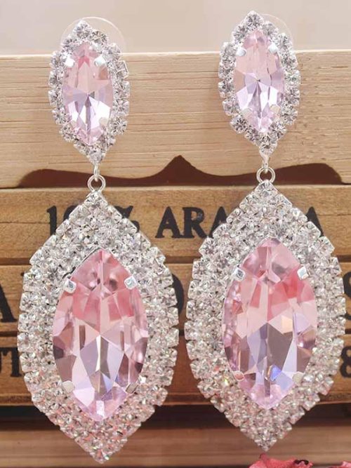 Darcy Big Glass Rhinestone Drop Earrings – Pink
