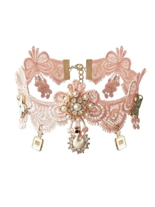 Sting Pendants Pink Lace Choker Necklace