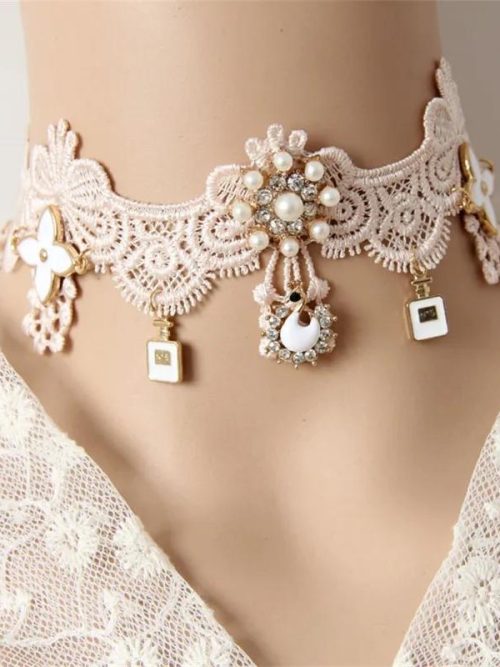 Sting Pendants Pink Lace Choker Necklace