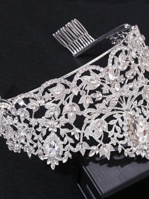 Abba Baroque Silver Crystal Crown Tiara