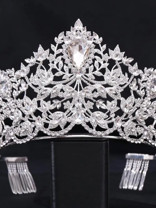 Abba Baroque Silver Crystal Crown Tiara