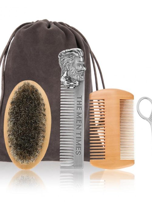 Albert Mini Beard Brush & Scissors Grooming Set – Natural