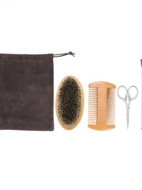 Albert Mini Beard Brush & Scissors Grooming Set – Natural