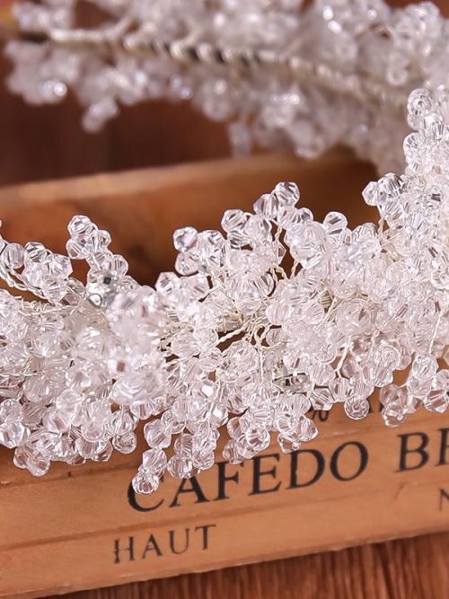 Abla White Crystal Leaf Cluster Headband