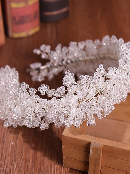 Abla White Crystal Leaf Cluster Headband