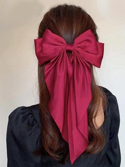 Penelope Satin Bow Hair Clip – Red