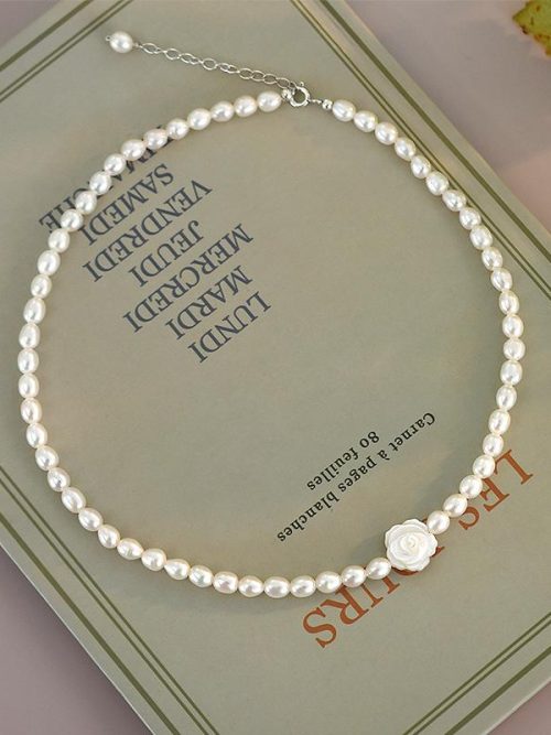 Asia Flower Oval Pearl Choker Necklace