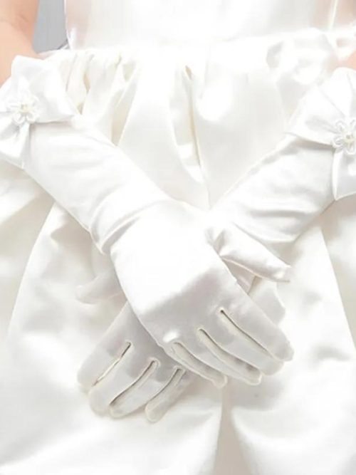 Alice Satin Bow Long Etiquette Gloves – Ivory