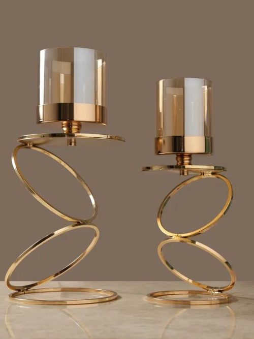 Monaché Retro Gold Candlestick Glass Holders