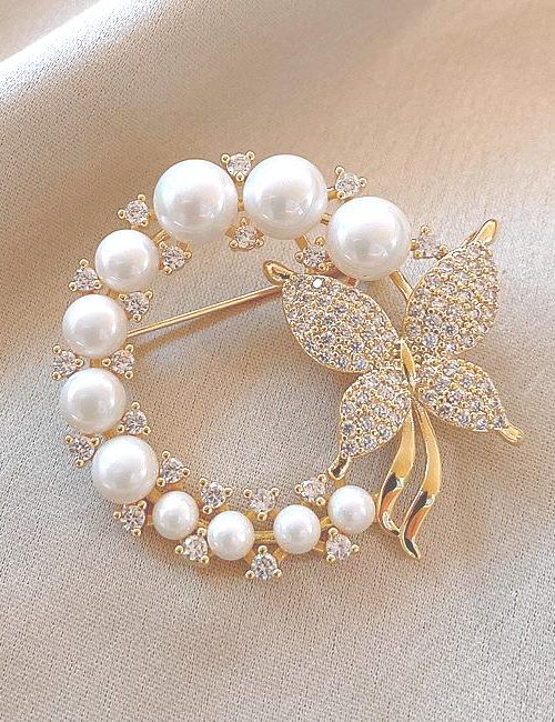 Fascha Faux Pearl Crystal Butterfly Brooch