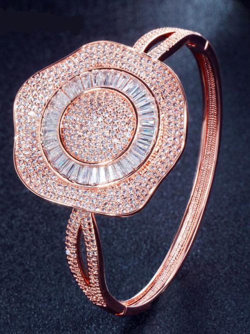 Gelara Zirconia Flower Bangle – Rose Gold
