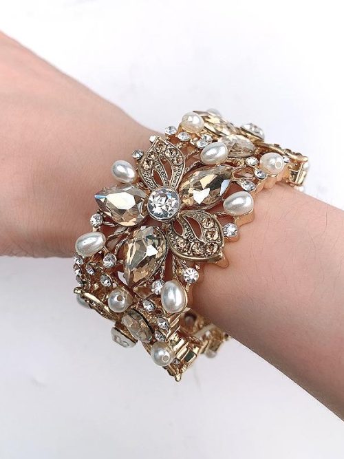 Marni Champagne Crystal Pearl Cuff Bracelet