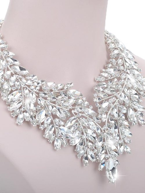 Lyra White Rhinestone Crystal Earrings Necklace Set