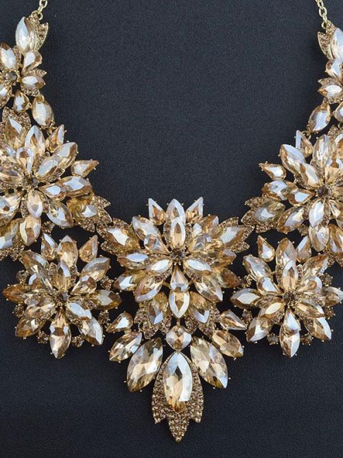 Aisha Champagne Rhinestone Necklace and Earrings Set