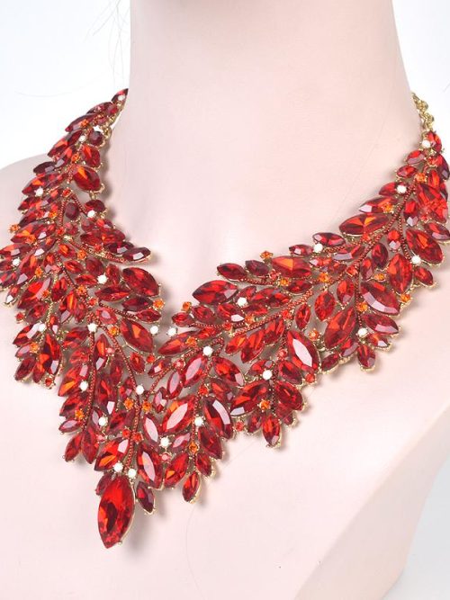 Lyra Red Rhinestone Crystal Earrings Necklace Set