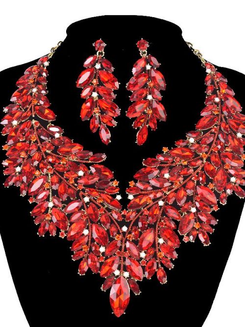 Lyra Red Rhinestone Crystal Earrings Necklace Set