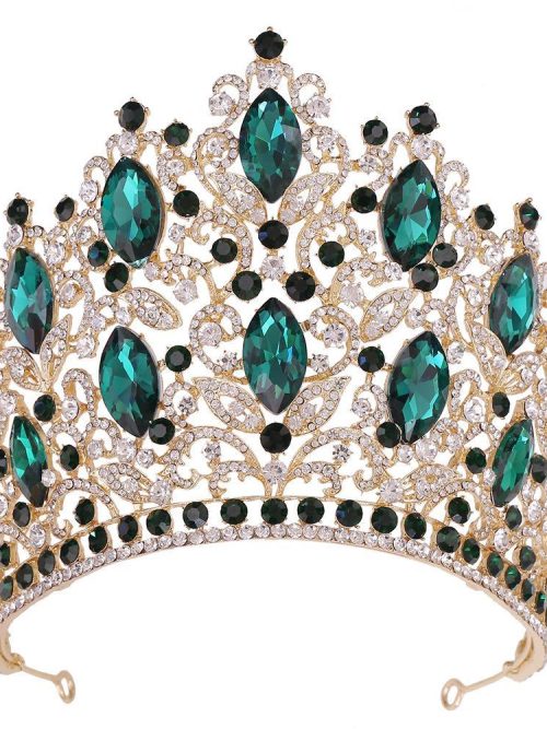 Fera Grandé Green Rhinestone Crown Tiara