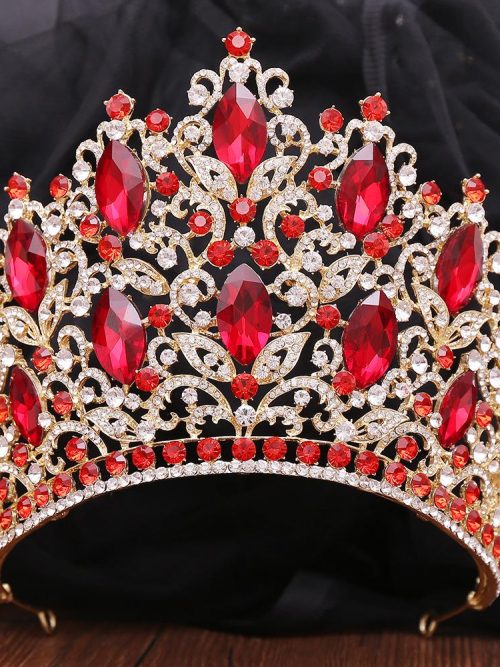 Fera Grandé Red Rhinestone Crown Tiara