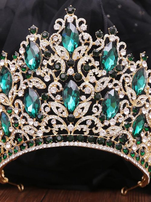 Fera Grandé Green Rhinestone Crown Tiara