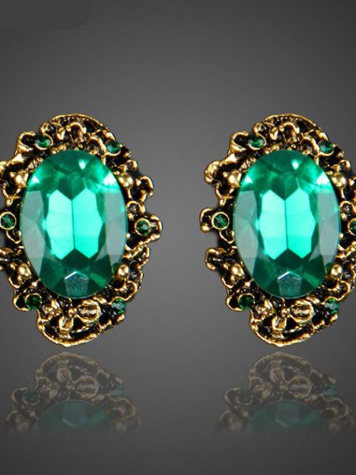 Clae Antique Bronze Green Rhinestone Stud Earrings