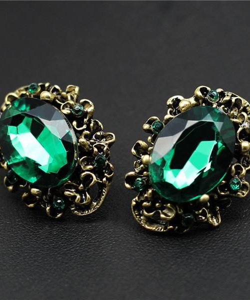 Clae Antique Bronze Green Rhinestone Stud Earrings