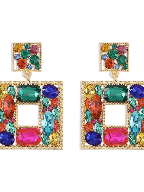 Niya Rhinestone Square Drop Earrings
