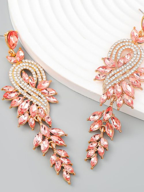 Nean Peacock Peach Rhinestone Drop Earrings