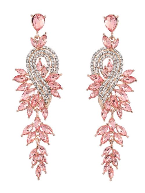 Nean Peacock Peach Rhinestone Drop Earrings