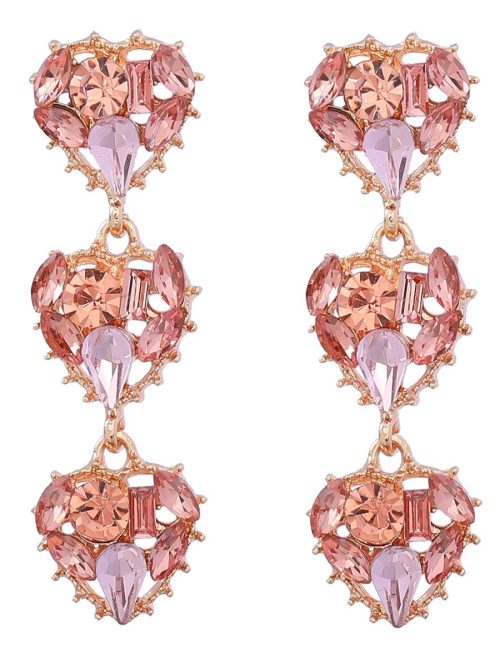 Kavana Heart Rhinestone Pendant Drop Earrings – Pink