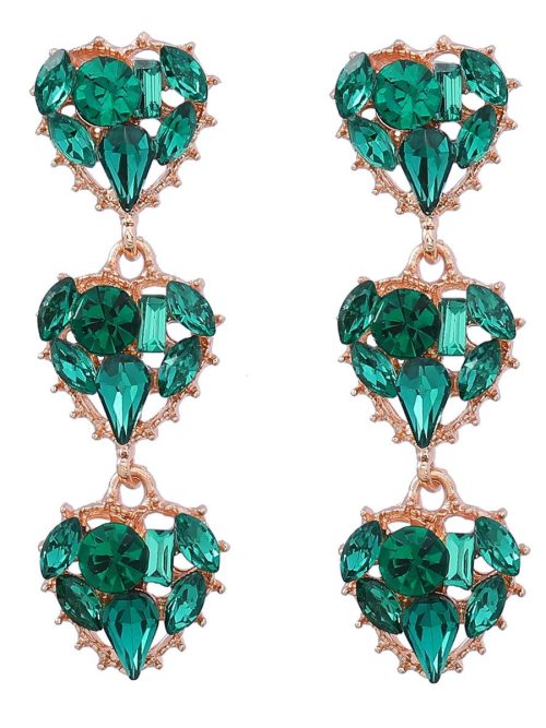 Kavana Heart Rhinestone Pendant Drop Earrings – Green