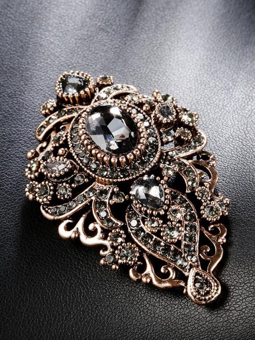 Ferah Vintage Armour Grey Rhinestone Brooch