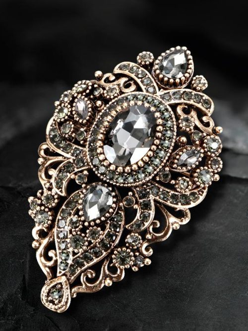 Ferah Vintage Armour Grey Rhinestone Brooch