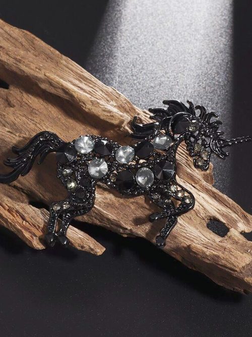 Cassie Black Diamante Unicorn Brooch