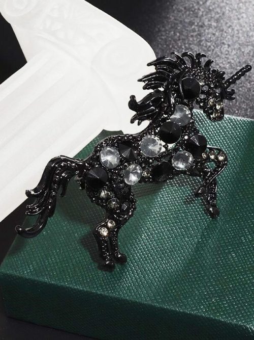 Cassie Black Diamante Unicorn Brooch