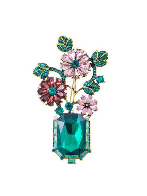Organic Green Crystal Flowers Brooch