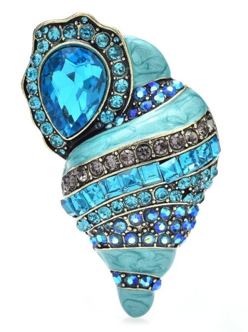 Ennid Blue Rhinestone Conch Brooch