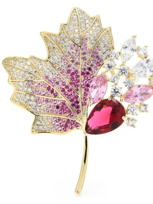 Gillette Fuchsia Rhinestone Leaf Brooch