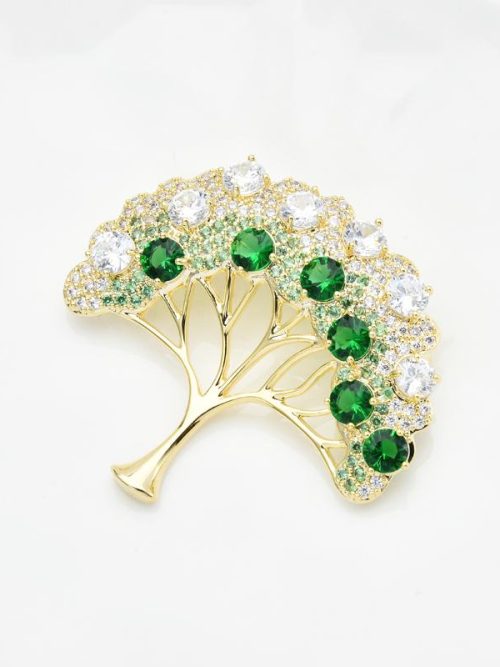 Emerald Tree Of Life Crystal Brooch