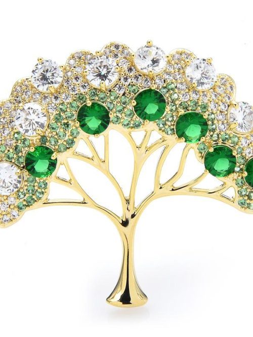 Emerald Tree Of Life Crystal Brooch