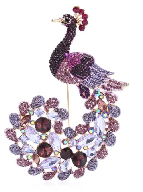 Farrah Purple Crystal Peacock Brooch