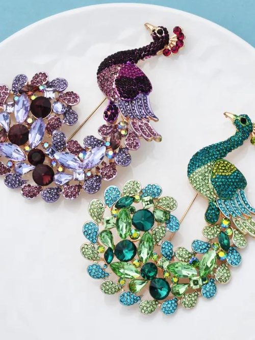 Farrah Purple Crystal Peacock Brooch
