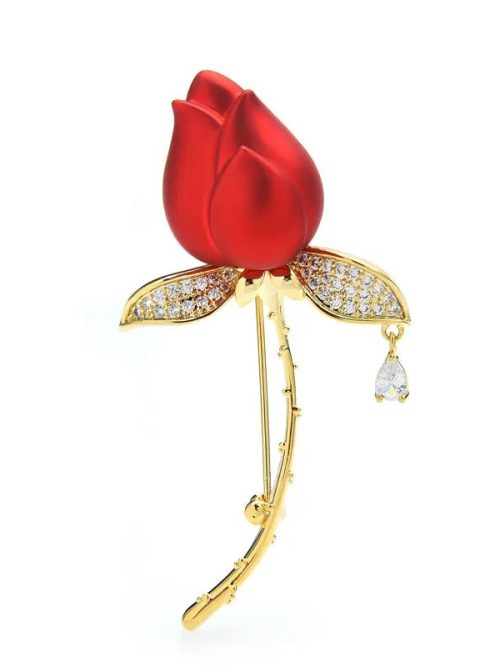 Rosey Enamel Tulip Crystal Brooch