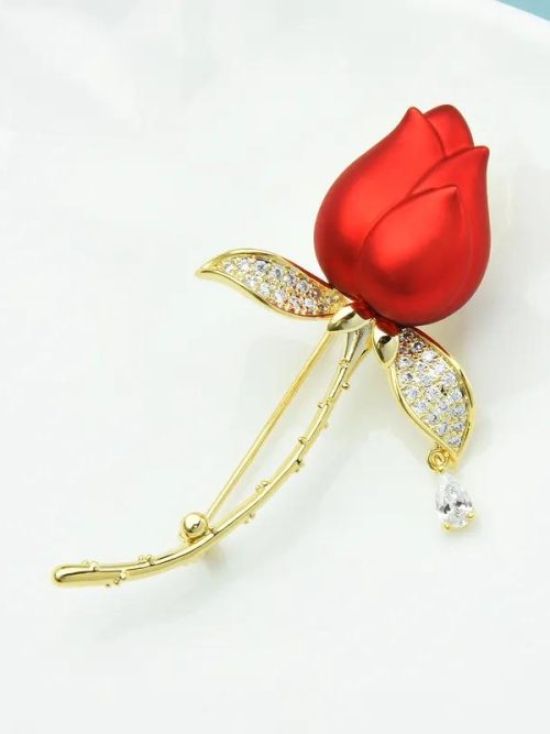 Rosey Enamel Tulip Crystal Brooch