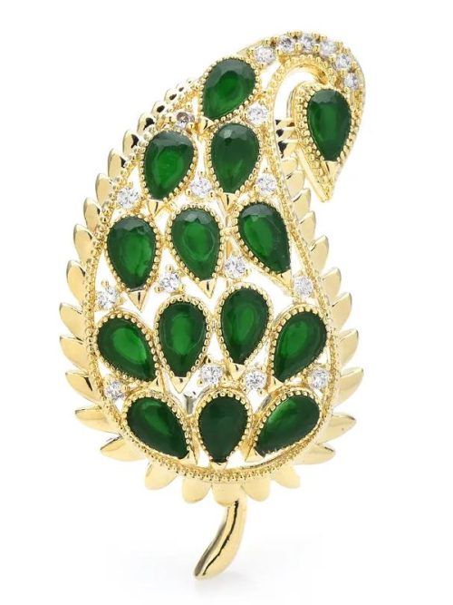 Ornama Emerald Rhinestone Leaf Brooch