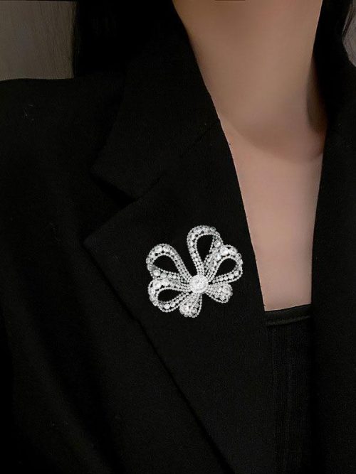 Leesha Crystal Silver Bow Brooch