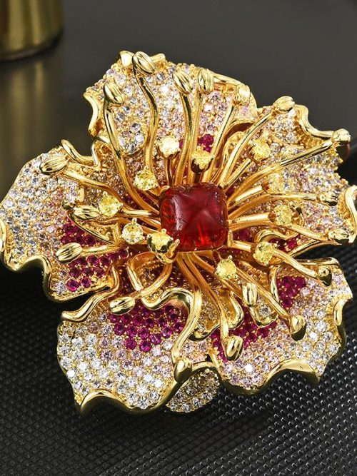 Gaynor Red Crystal Rose Brooch